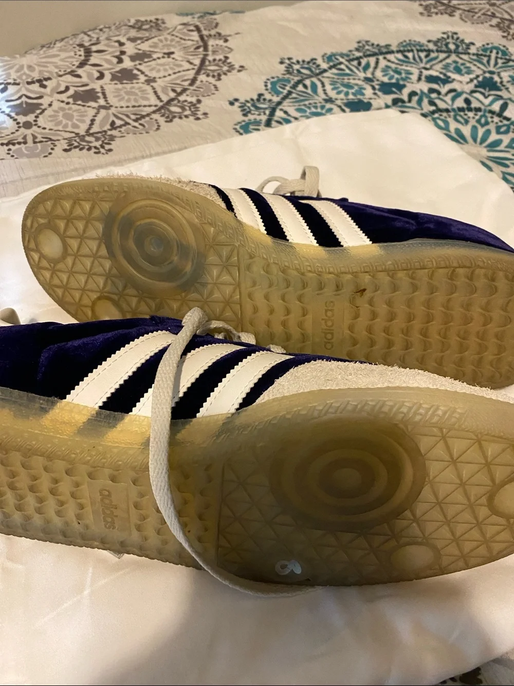 adidas sambra Purple Velvet Sneakers with White Three Stripes